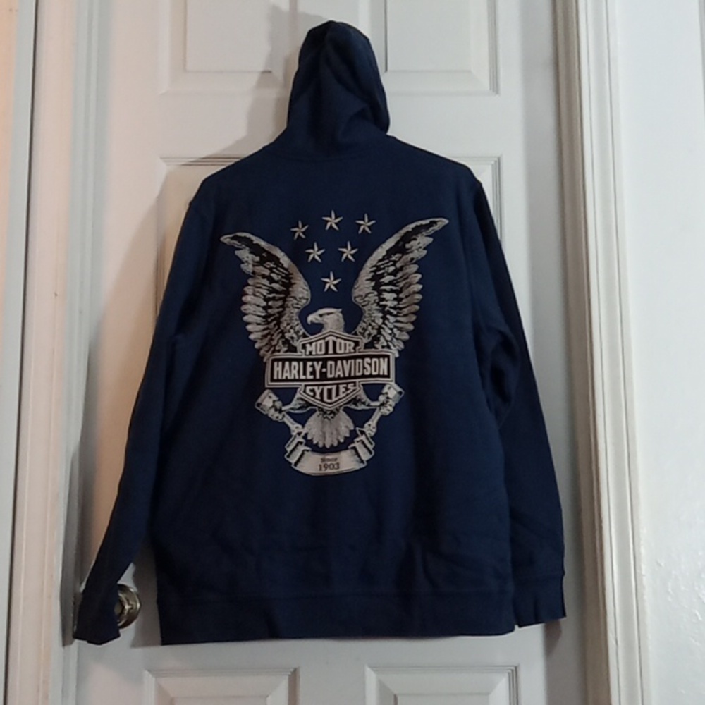 Harley-Davidson Long Sleeve Full Zip Hoody Dark Blue Mens Extra Large - Picture 3 of 5